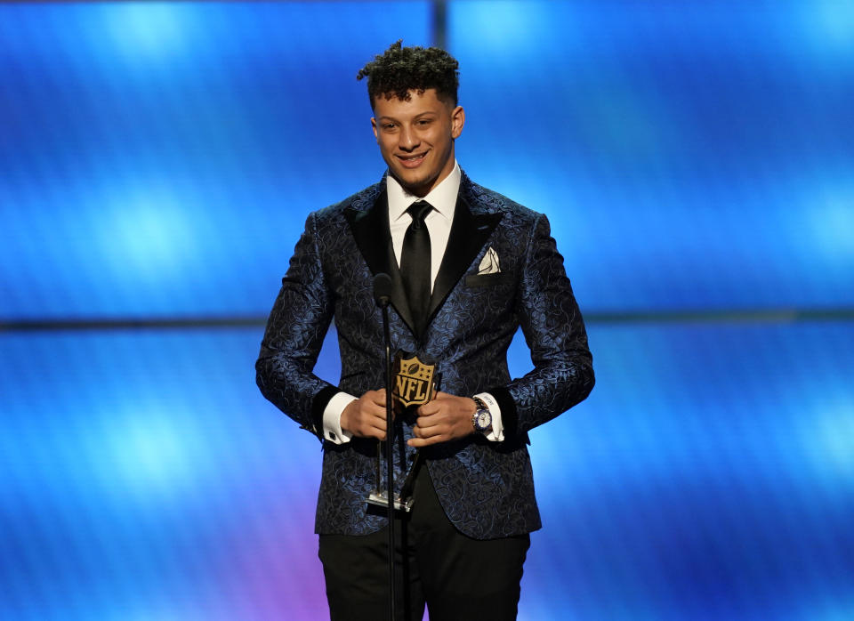 IMAGE DISTRIBUTED FOR THE NFL - Patrick Mahomes of the Kansas City Chiefs accepts the award for AP offensive player of the year at the 8th Annual NFL Honors at The Fox Theatre on Saturday, Feb. 2, 2019, in Atlanta. (Photo by Paul Abell/Invision for NFL/AP Images)