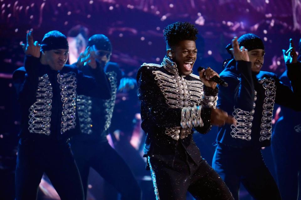 Lil Nas X performs during the 64th Annual Grammy Awards on April 3, 2022, at the MGM Grand Garden Arena in Las Vegas.