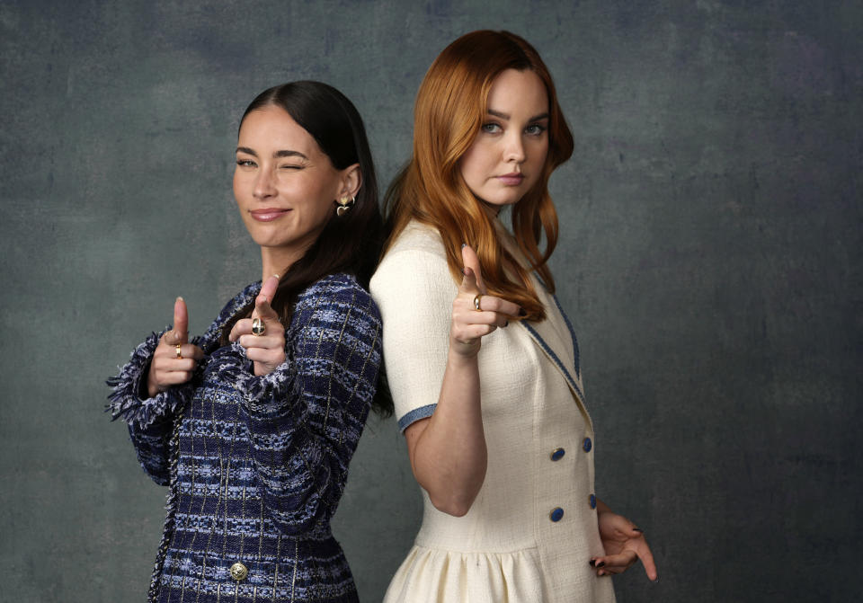 Priscilla Quintana, left, and Liana Liberato, cast members in the Peacock series "Based on a True Story," pose for a portrait, Wednesday, May 24, 2023, at the London Hotel in West Hollywood, Calif. (AP Photo/Chris Pizzello)