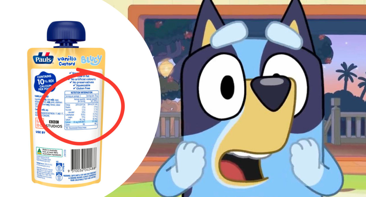 A nutritionist has horrified parents by pointing out the nasty ingredients in some Bluey products. Credit: Woolworths/Ludo Studio