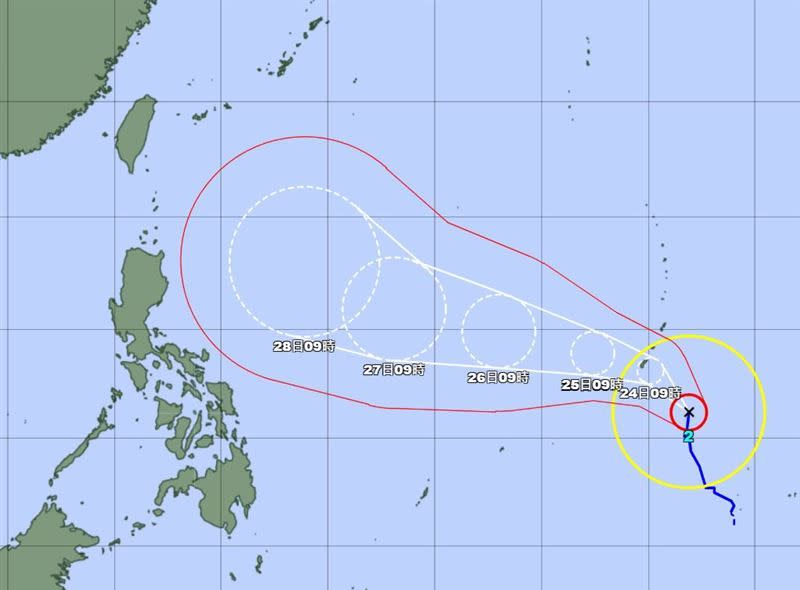 日本氣象廳已在22日晚間發出消息指出，瑪娃颱風已從中颱轉為「強颱」。（圖／日本氣象廳）