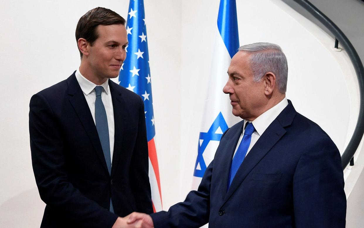 Mr Netanyahu (right) met with Jared Kushner, Donald Trump's point man on peace issues - AFP