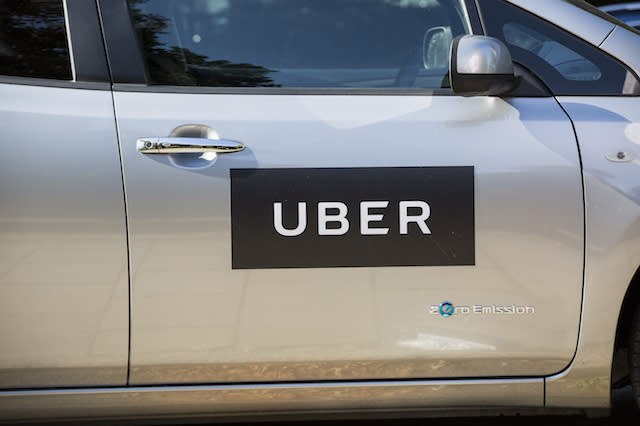 Stock photo of an Uber sign.  Uber launches the first electric cars in London today. PRESS ASSOCIATION Photo. Picture date: Tuesday 30 August, 2016. Photo credit should read: Laura Dale/PA Wire