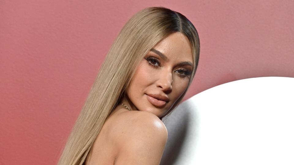 Kim Kardashian pictured with blonde hair