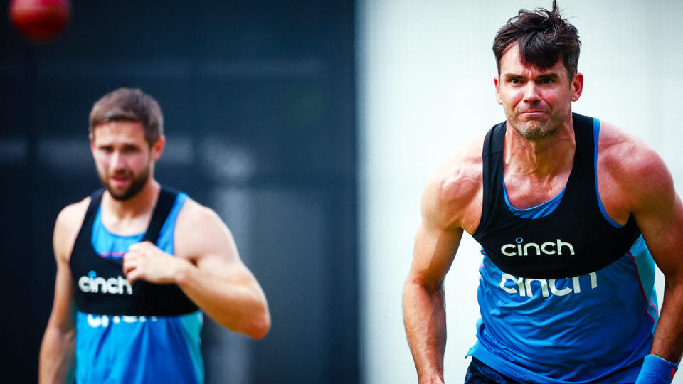 James Anderson, pictured here during an England nets session at the Gabba.