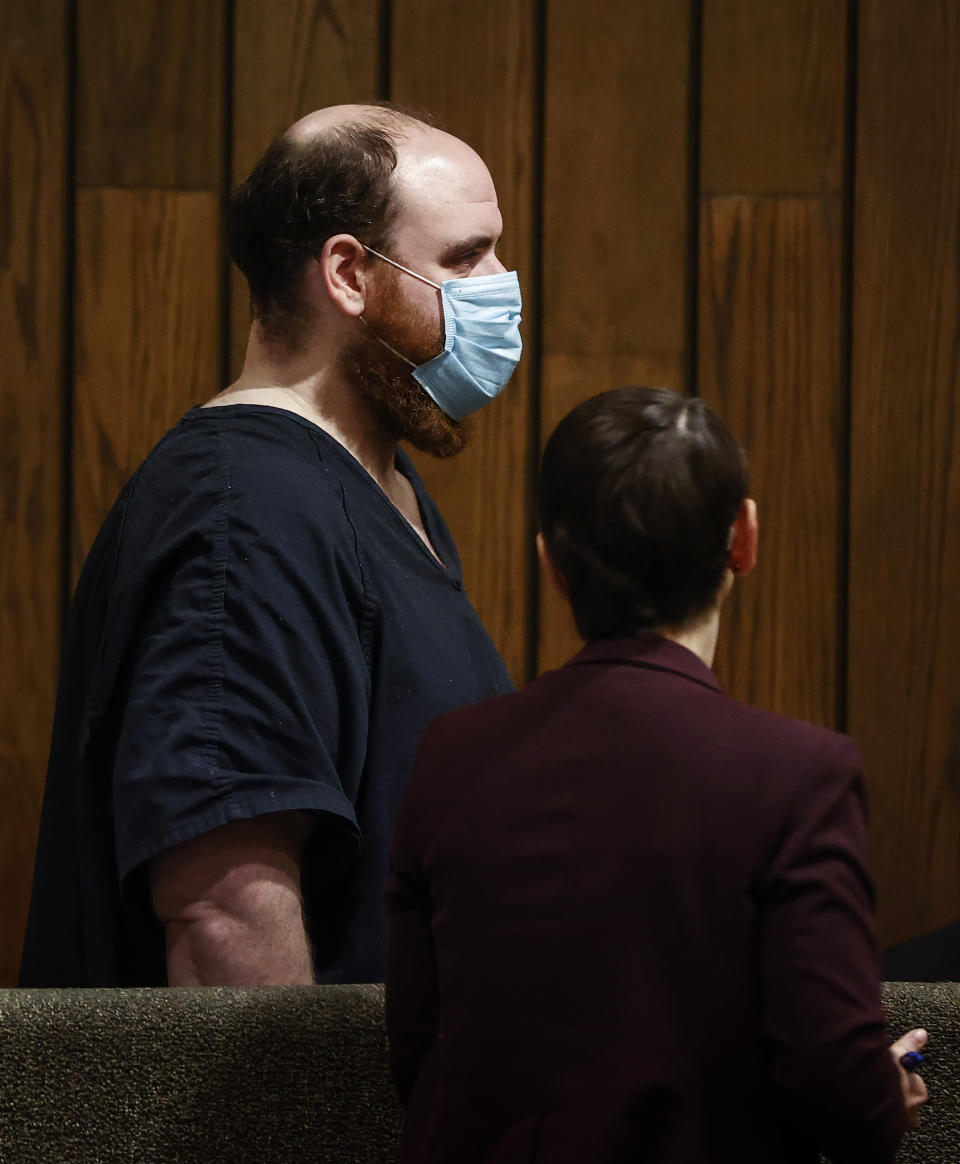 Joel Bowman appears in Judge Karen Massey's courtroom on Thursday, Oct. 12, 2023, Memphis. A lawyer says a Tennessee judge has ordered a mental evaluation for Bowman who is charged with trying to enter a Jewish school with a gun and firing it at a contractor there before he was shot by police. (Mark Weber/The Daily Memphian)