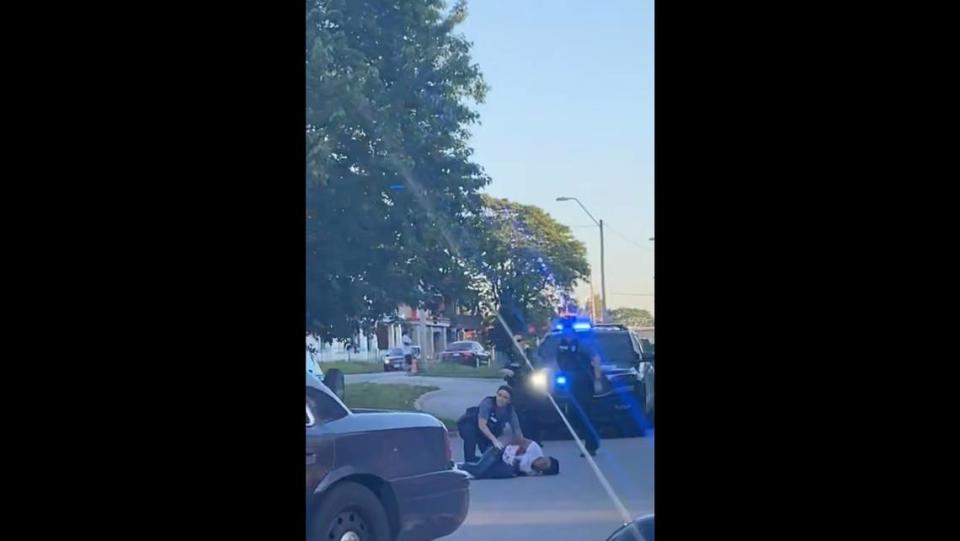 A screenshot from a video provided by a witness shows the aftermath of a police shooting that seriously wounded a woman on Friday, May 27, 2022. Kansas City police confronted two people in a vehicle that had been reported stolen. The shooting unfolded in a Family Dollar parking lot near 6th and Prospect Ave.