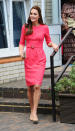 <p>Kate donned a scarlet Goat dress for a visit to a London school. Accessories were by two of her favourite brands, L.K. Bennett (for the clutch) and Jimmy Choo. </p><p><i>[Photo: PA]</i></p>