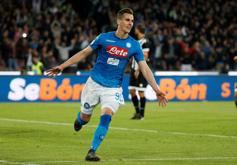 Napoli’s Arkadiusz Milik scored his side’s winner against Udinese as Juventus stumbled to a draw in Serie A. (Reuters)