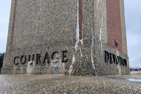 A concrete cross commemorating servicemen killed in World War One, that is the subject of a religious rights case now before the U.S. Supreme Court, is seen in Bladensburg, Maryland, U.S., February 11, 2019. Picture taken on February 11, 2019. REUTERS/Lawrence Hurley