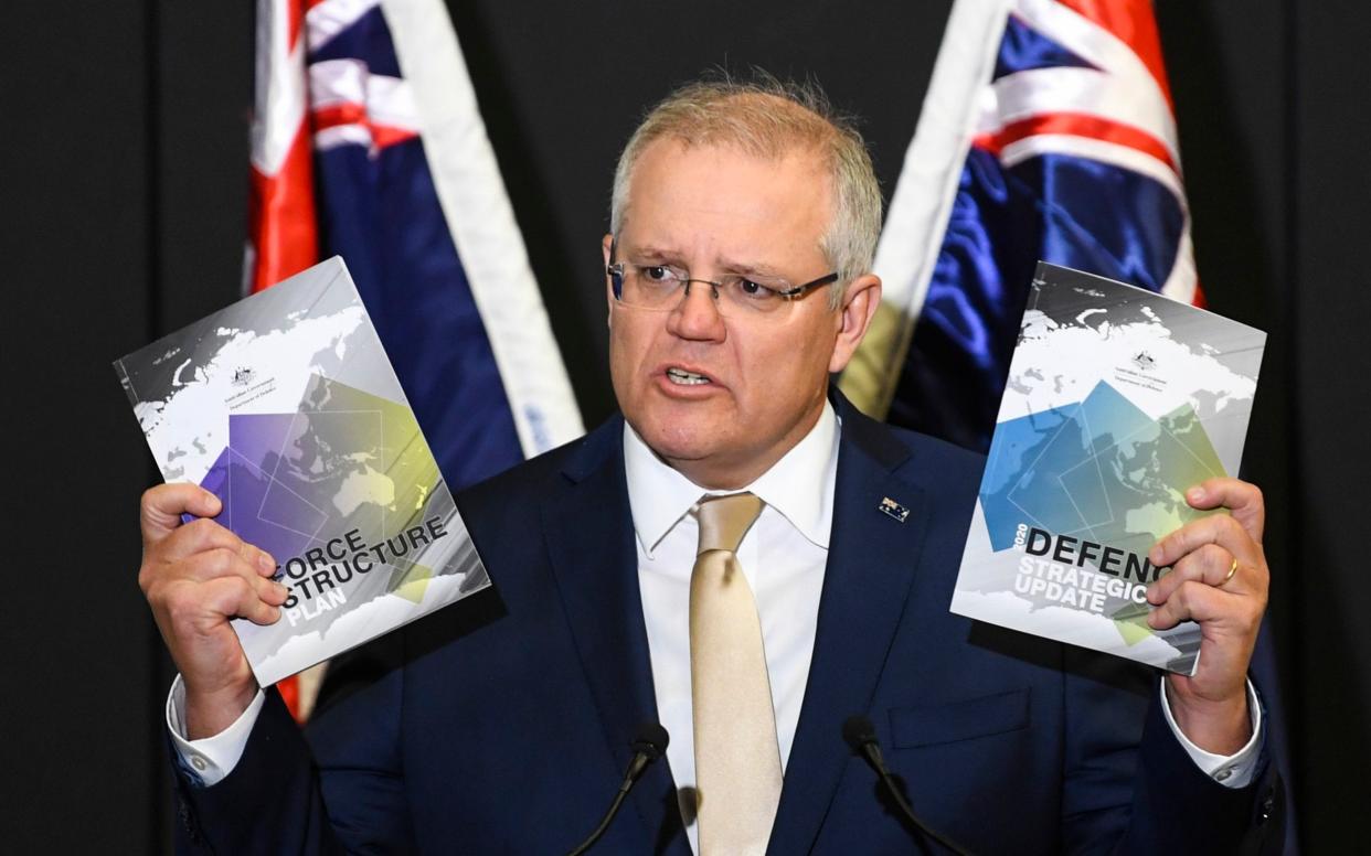 Scott Morrison at the launch of the 2020 Defence Strategic Update in Canberra - Lukas Coch/AAP