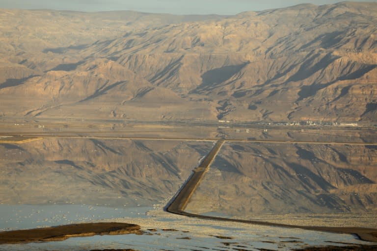 Evaporation ponds at the southern part of the Dead Sea where both sodium chloride and potassium salts are produced