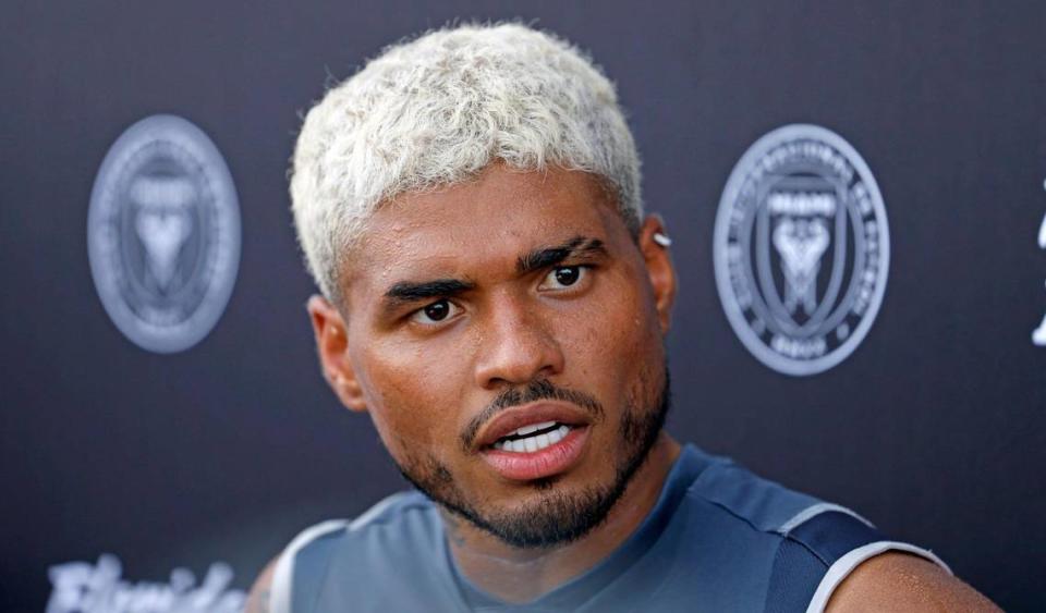 Inter Miami CF soccer player Josef Martínez speaks to reporters gathered at DRV PNK Stadium, Fort Lauderdale, Florida, on Wednesday, July 12, 2023.