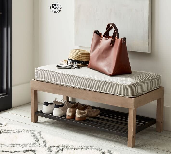 Pottery Barn Entryway Bench with Shelf and Cushion