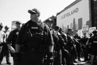 <p>South Carolina troopers stand outside an entrance to the Quicken Loans Arena. (Photo: Khue Bui/Yahoo News)</p>