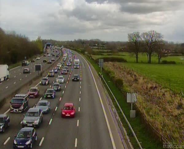 There are said to be queues of around five miles (Traffic cameras)