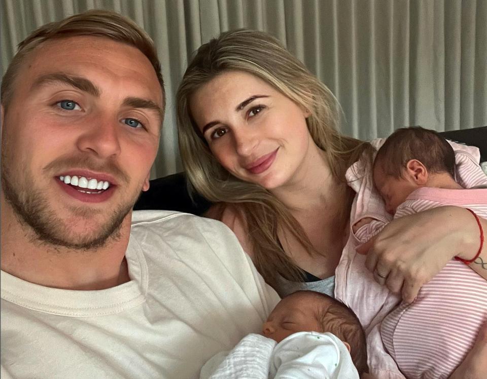 Jarrod Bowen and Dani Dyer pictured with their twin daughters