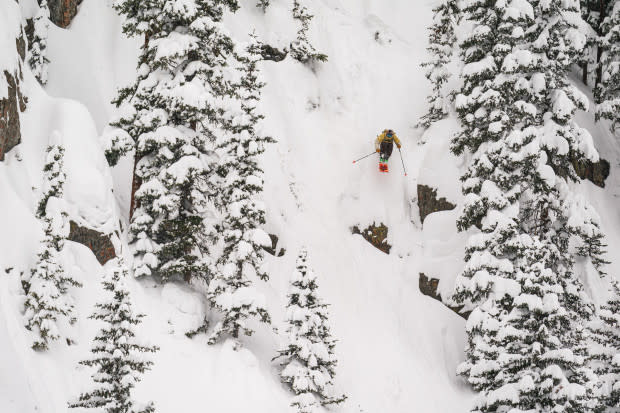 Wander around Taos’s West Basin and you can easily find yourself in some formidable terrain as Colter Hinchliffe discovered.<p>Photo: Liam Doran</p>