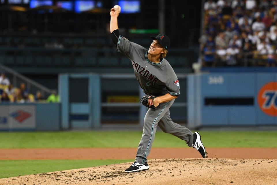 LOS ANGELES, CA - AUGUST 31: Arizona Diamondbacks pitcher Zack Greinke (21) throws a pitch during a MLB game between the Arizona Diamondbacks and the Los Angeles Dodgers on August 31, 2018 at Dodger Stadium in Los Angeles, CA. (Photo by Brian Rothmuller/Icon Sportswire via Getty Images)