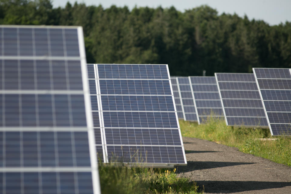 Solar panels at Kencot solar farm in Lechlade. Photo: Daniel Leal-Olivas/PA Wire/PA Images