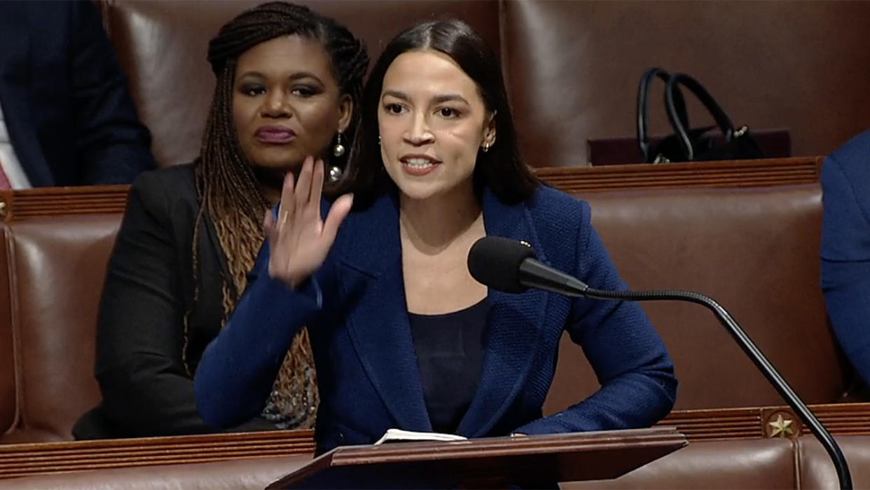 Rep. Alexandria Ocasio-Cortez speaks on the House floor.