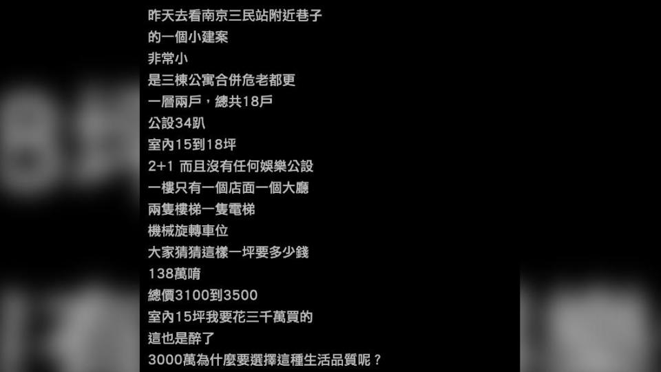 有鄉民發問，北市會漲到一坪500萬嗎？（圖／翻攝自PTT）