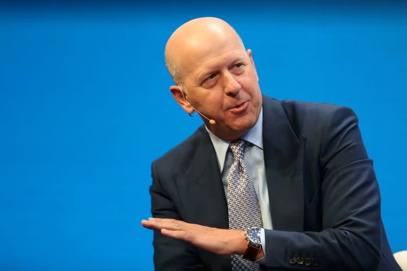 FILE PHOTO: David M. Solomon, President and Co-Chief Operating Officer of Goldman Sachs, speaks during the Milken Institute Global Conference in Beverly Hills