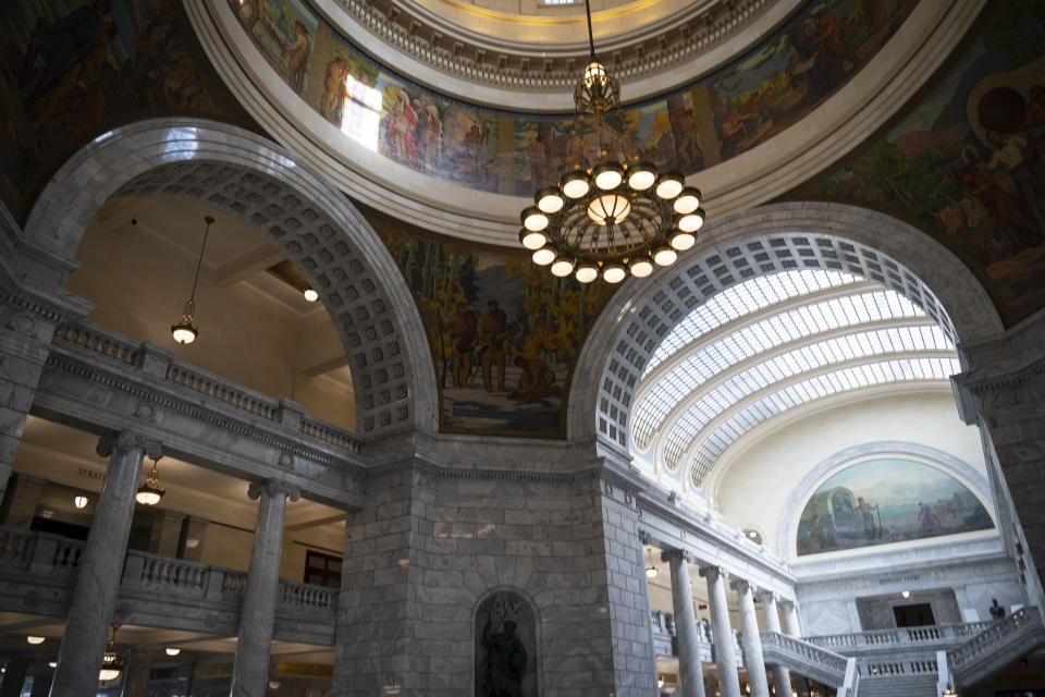 The interior of the Utah State Capitol in Salt Lake City is photographed on Monday, Nov. 16, 2020. When it comes to politics, Utah has long claimed things are different here. Political viciousness is for other places, many politicians will tell you. Legislators are more polite, more willing to compromise. The deep conservatism, the folklore says, includes a powerful strain of compassion. (AP Photo/Wong Maye-E)