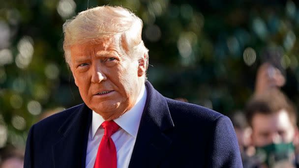 PHOTO: President Donald Trump walks to board Marine One on the South Lawn of the White House on Jan. 12, 2021, in Washington. (Gerald Herbert/AP, FILE)