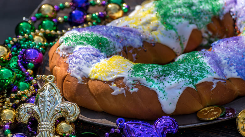 King cake with beads and coins