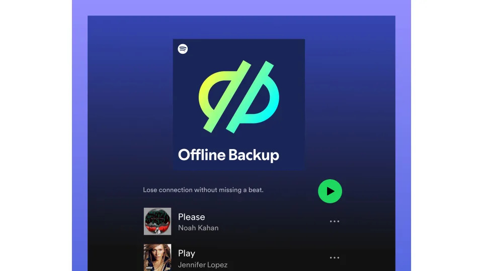 Spotify Offline Backup will create playlists as you fly. Screenshot of the Offline Backup playlist in the Spotify app.