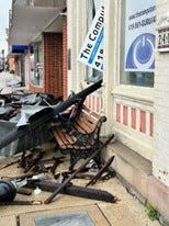 Significant storm damage is seen at The Computer Guru in downtown Bucyrus. Grants and 0% interest loans are being offered to aid in recovery.