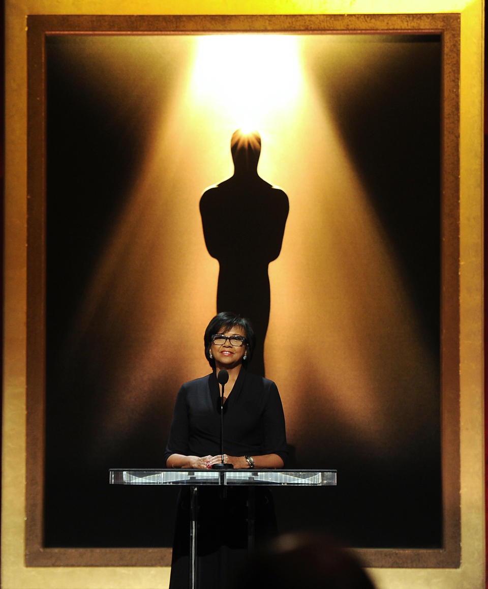 <p>2013 – CHERYL BOONE ISAACS – ENTERTAINMENT – First African-American president of the Academy of Motion Picture Arts and Sciences. — Academy President Cheryl Boone Isaacs announces the nominees at the 86th Academy Awards Nominations Announcement at the AMPAS Samuel Goldwyn Theater on January 16, 2014 in Beverly Hills, California. (Kevin Winter/Getty Images) </p>