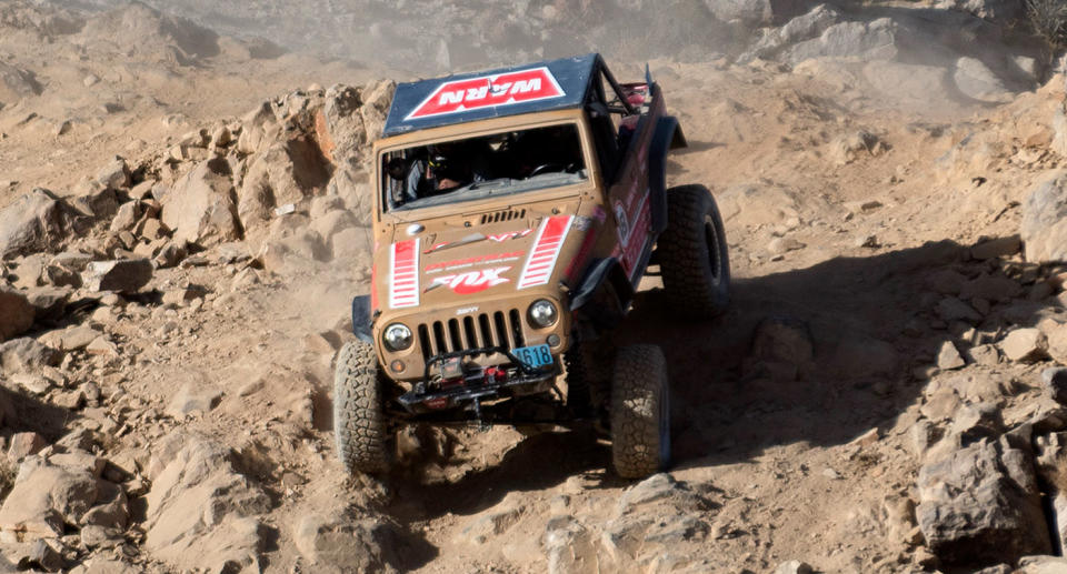 Jessi Combs driving a 4WD in 2018 at the Smitty Built Everyman's Challenge Race. 
