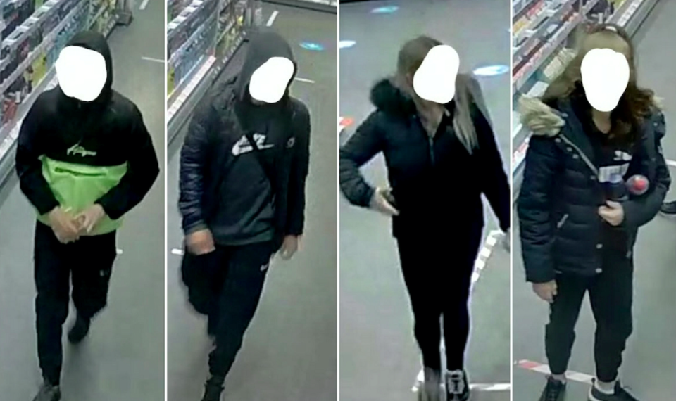 Police released CCTV images of four suspected racist thugs with their faces blurred out to protect their identities. (SWNS)