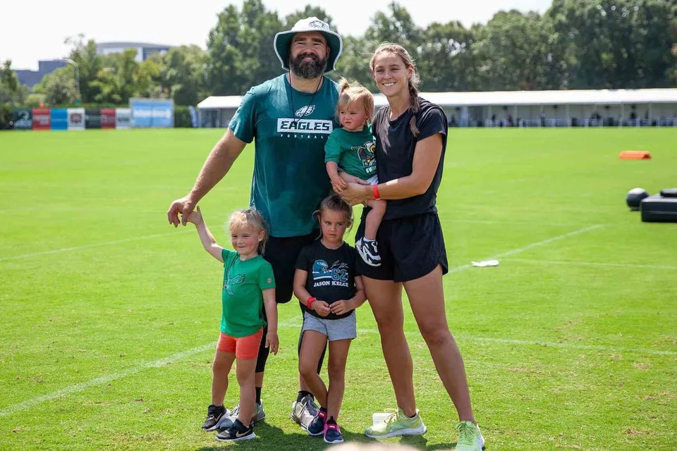 <p>Kylie Kelce /Instagram</p> Jason and Kylie Kelce with their three daughters.