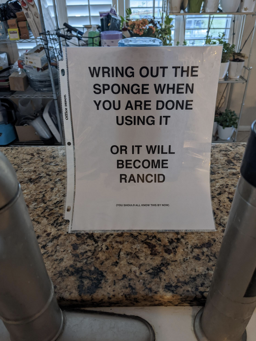 "Wring out the sponge when you are done using it"