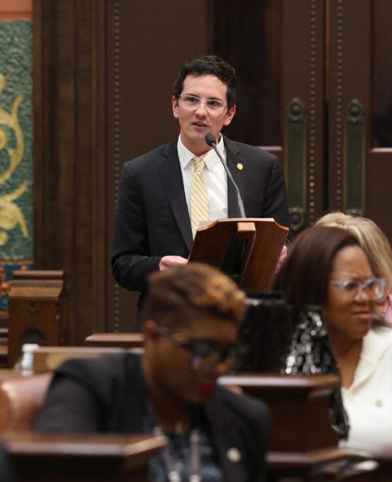 State Rep. Jason Morgan, D-Ann Arbor, speaks on the Michigan House floor April 19, 2023.