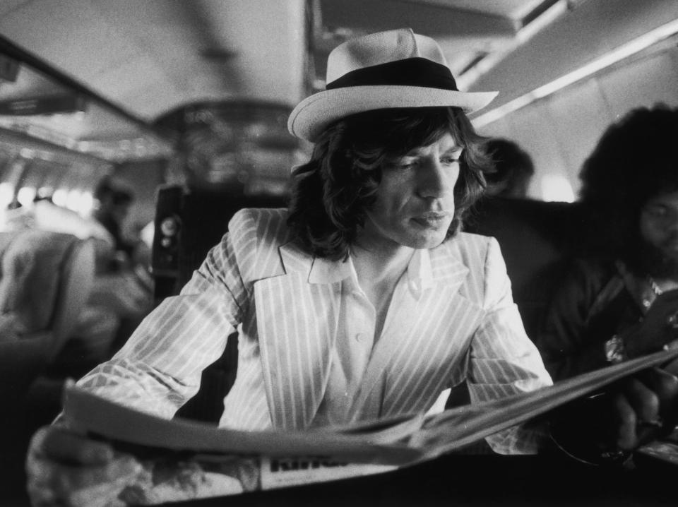 Mick Jagger of the Rolling Stones onboard the Starship in 1975 during the band's Tour of the Americas.