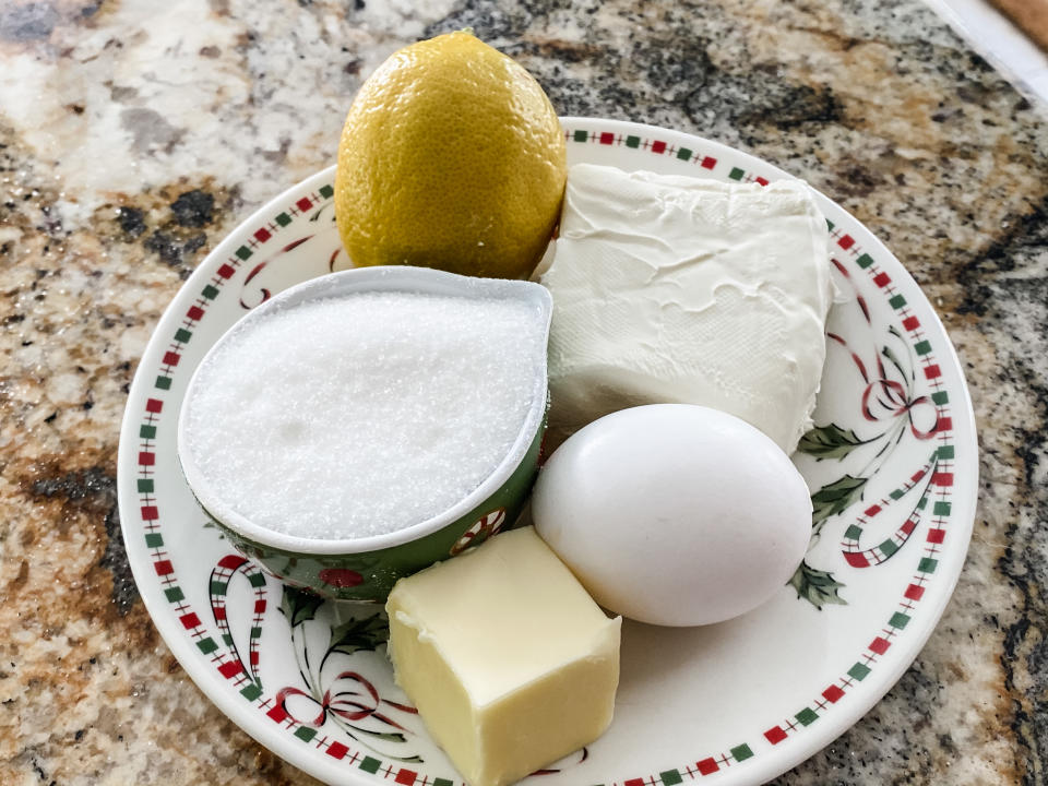 The simple ingredients that go into the cream cheese filling: lemon juice, cream cheese, butter and an egg yolk. (Terri Peters/TODAY)