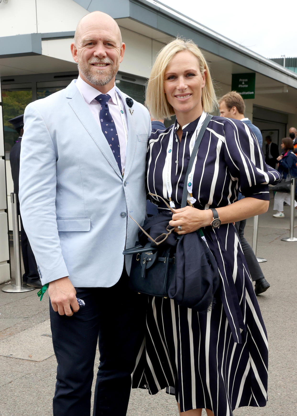 LONDON, ENGLAND - JULY 07: Mike Tindall and Zara Tindall attend Wimbledon Championships Tennis Tournament at All England Lawn Tennis and Croquet Club on July 07, 2021 in London, England. (Photo by Karwai Tang/WireImage)