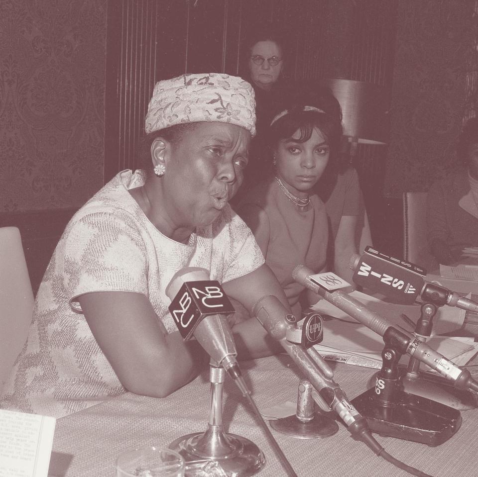 Ella Baker, official of the Southern Conference Educational Fund, speaks at the Jeannette Rankin news conference on Jan. 3, 1968.