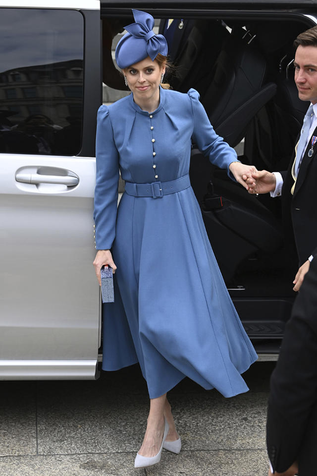 Princess Beatrice Looks Royally Blue in Pleated Dress and Gray