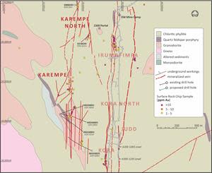 Location Map of the Judd Vein System, 1235 and 1265 Level, Surrounding Veins and Infrastructure