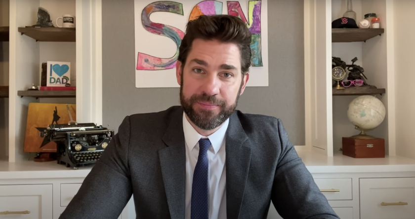 John Krasinski pictured during the fifth episode of his YouTube news show "Some Good News."