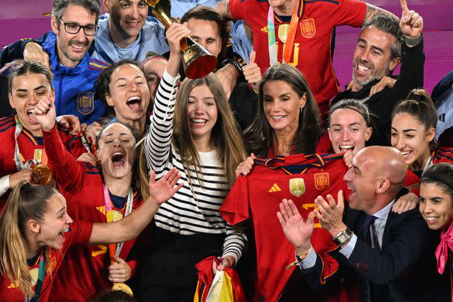 <p>SAEED KHAN/AFP via Getty </p> Princess Sofia and Queen Letizia celebrate Spain's World Cup win on August 20, 2023