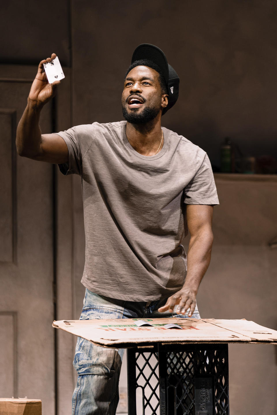 This image released by Polk & Co. shows Yahya Abdul-Mateen II during a performance of the play “Topdog/Underdog.” (Marc J. Franklin