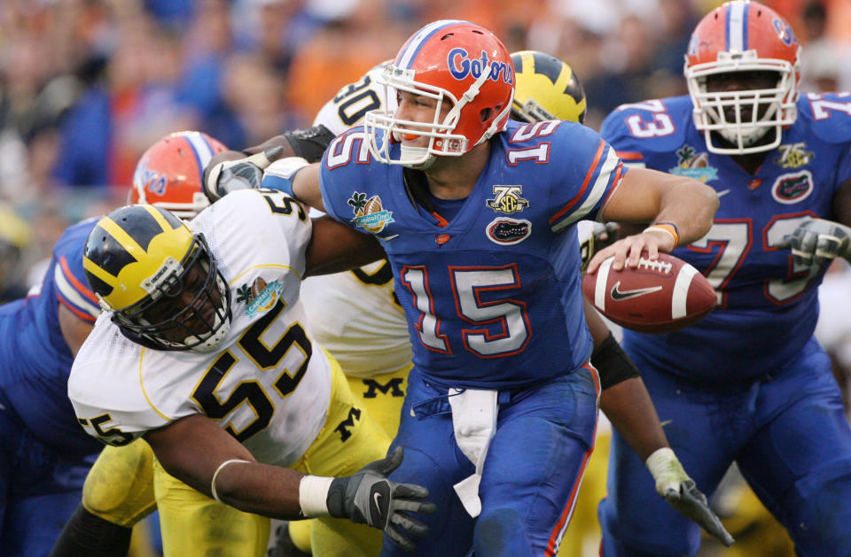 Brandon Graham (55) has been terrorizing QBs, including Tim Tebow, since his days at Michigan. (Tom Burton/Orlando Sentinel/Tribune News Service via Getty Images)