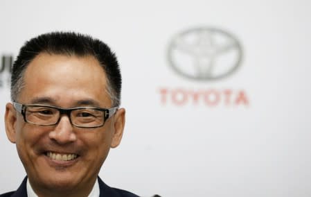 President of Toyota in Brazil, Rafael Chang, smiles as he announces a Brazilian vehicle equipped with the hybrid technology during a news conference in Sao Paulo