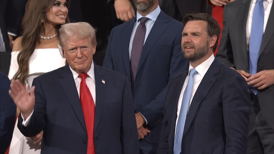 Former President Donald Trump and vice presidential nominee JD Vance at the RNC / Credit: CBS News